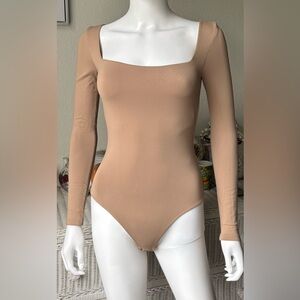 Aritzia Banaton Nylon Knit Body Suit Long Sleeves in Nude Color Size XS
